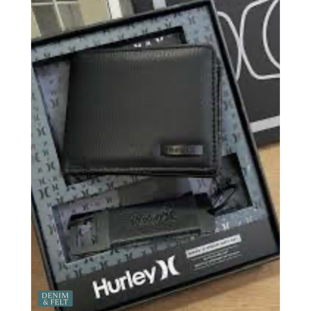 NEW Hurley RFID Bifold Wallet & Bottle Opener Keychain Gift Set Black‎